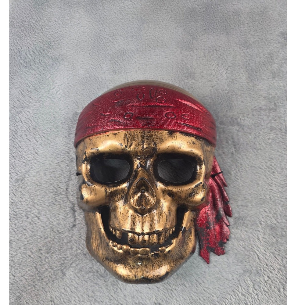 Gold Pirate Skull Mask Red Bandana Kids Halloween Costume Accessory Swashbuckler